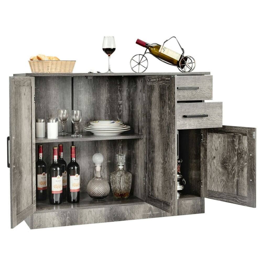 Alt View 7. Pefilos - Buffet Storage Cabinet, Kitchen Sideboard with 2 Drawers, Cabinet for Indoor, Gray - Gray.