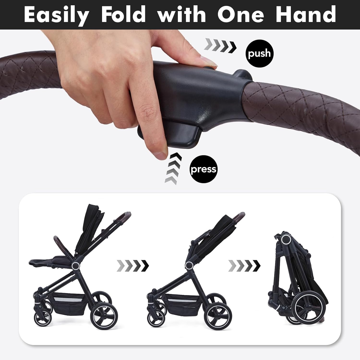 Easily Fold with One Hand

push

press