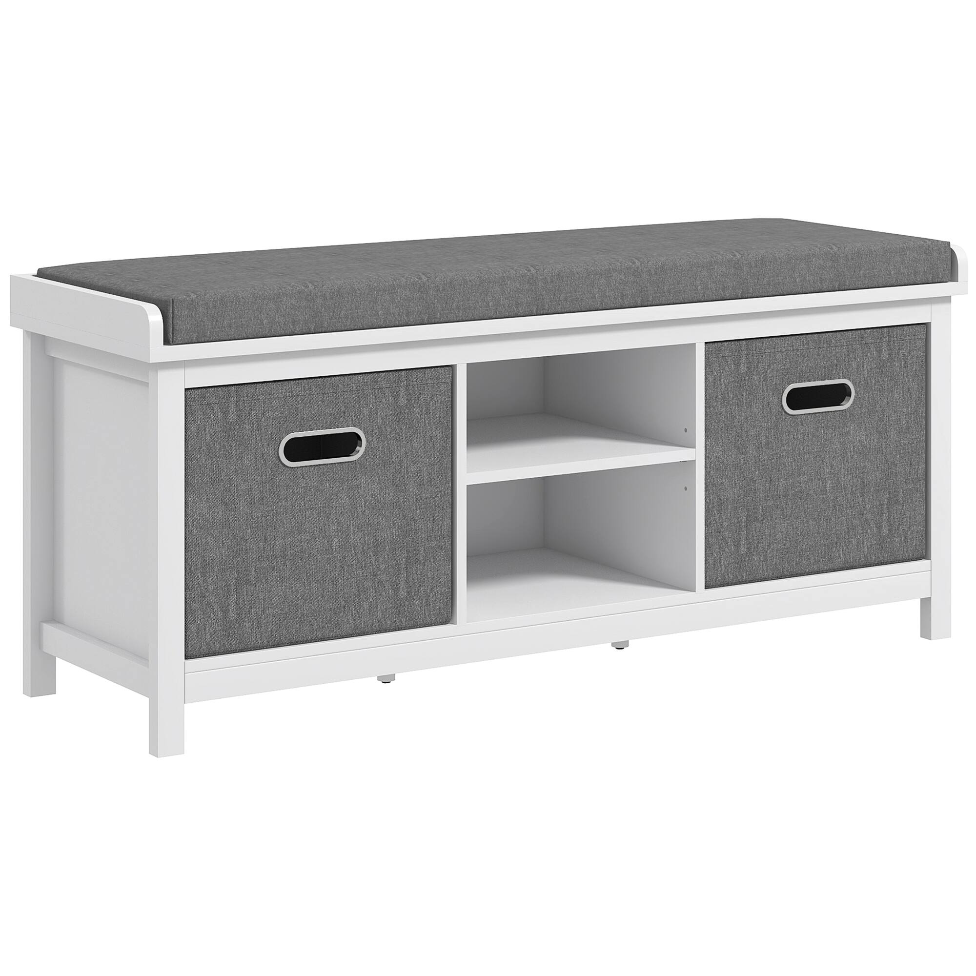 Front. Homcom - Shoe Bench with Cushion, Storage Bench for Entryway with Padded Seat, 2 Drawers and Adjustable Shelf for Hallway - White.
