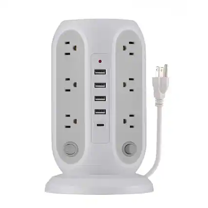 Front. Stock Preferred - 17-in-1 Tower Power Strip with 12 AC Outlets, 5 USB Ports White - White.