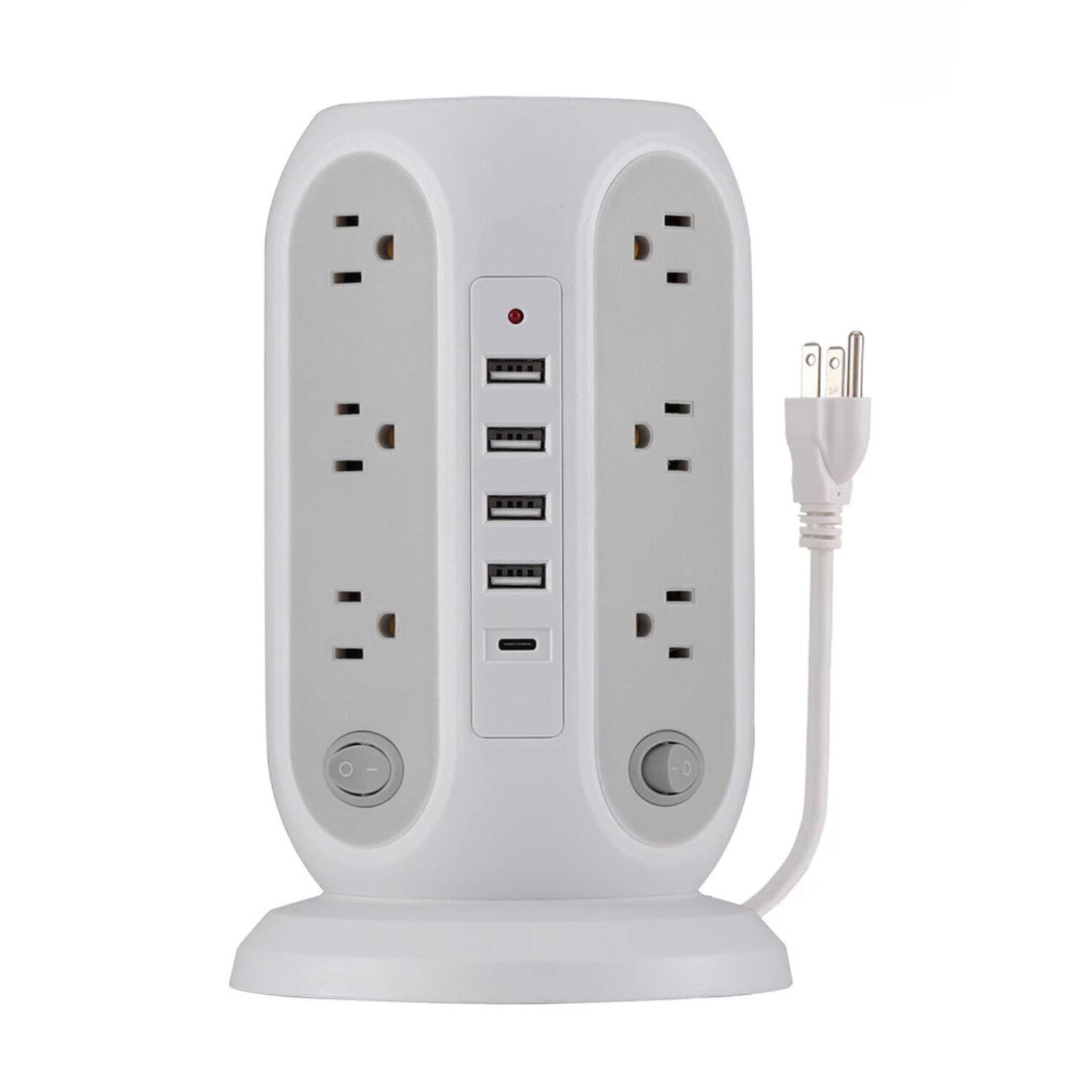 Stock Preferred - 17-in-1 Tower Power Strip with 12 AC Outlets, 5 USB Ports - White