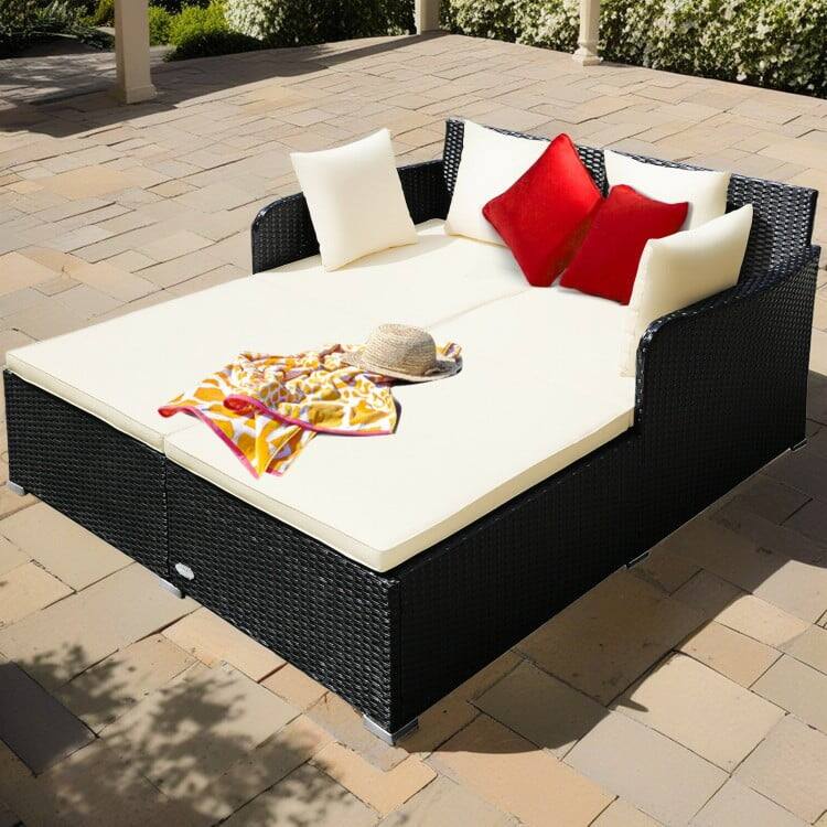 Alt View 1. Kadyn - Veryke Outdoor Patio Wicker Daybed Double Chaise Lounge with Cushion, Recliner Chair for Patio Furniture - Beige - Gray.