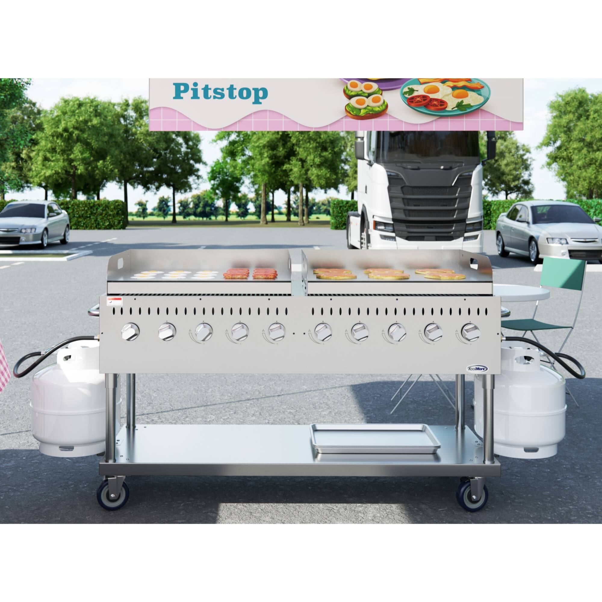 Back. Koolmore - 72 in. 10-Burner Commercial Outdoor Propane Gas Grill with Two 36 in. Griddles in Stainless-Steel, ETL (CGKIT7-G36G36) - Stainless Steel.