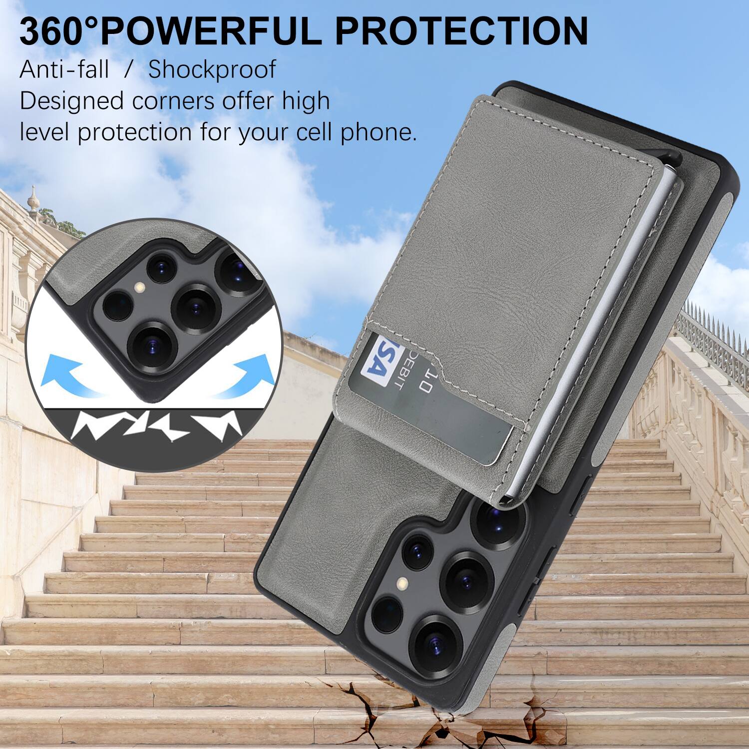 360° POWERFUL PROTECTION  
Anti-fall / Shockproof  
Designed corners offer high level protection for your cell phone.