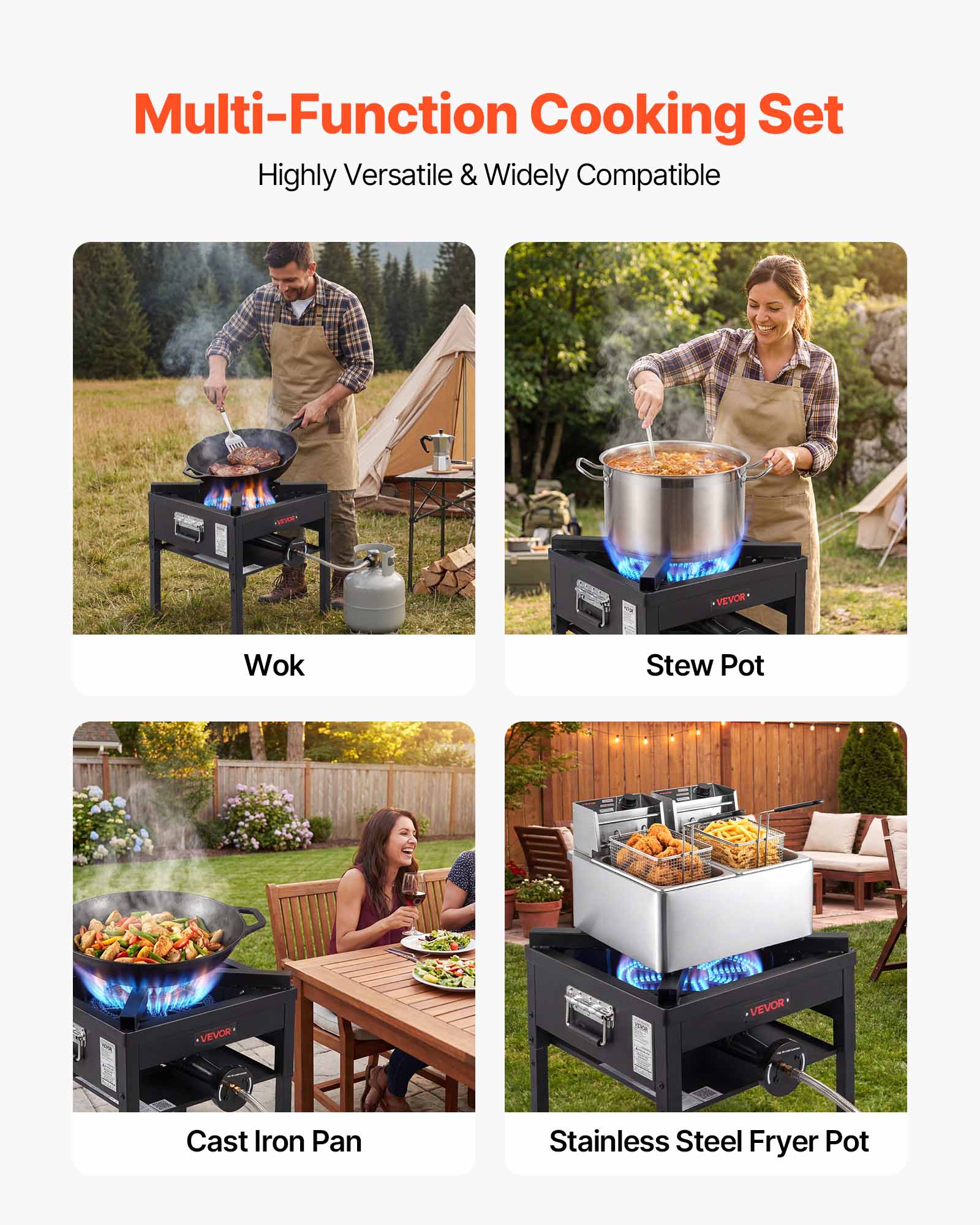 Multi-Function Cooking Set  
Highly Versatile & Widely Compatible  

- Wok  
- Stew Pot  
- Cast Iron Pan  
- Stainless Steel Fryer Pot