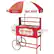 Angle. Nostalgia - Vintage Collection Old Fashioned Hot Dog Vending Cart with Umbrella - Red/White.