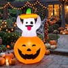 Front. Joyfy - 5FT Inflatable Ghost in Pumpkin Halloween Decoration – Built-in LEDs for Yard, Garden, Lawn & Outdoor Party Displays - Multicolor.