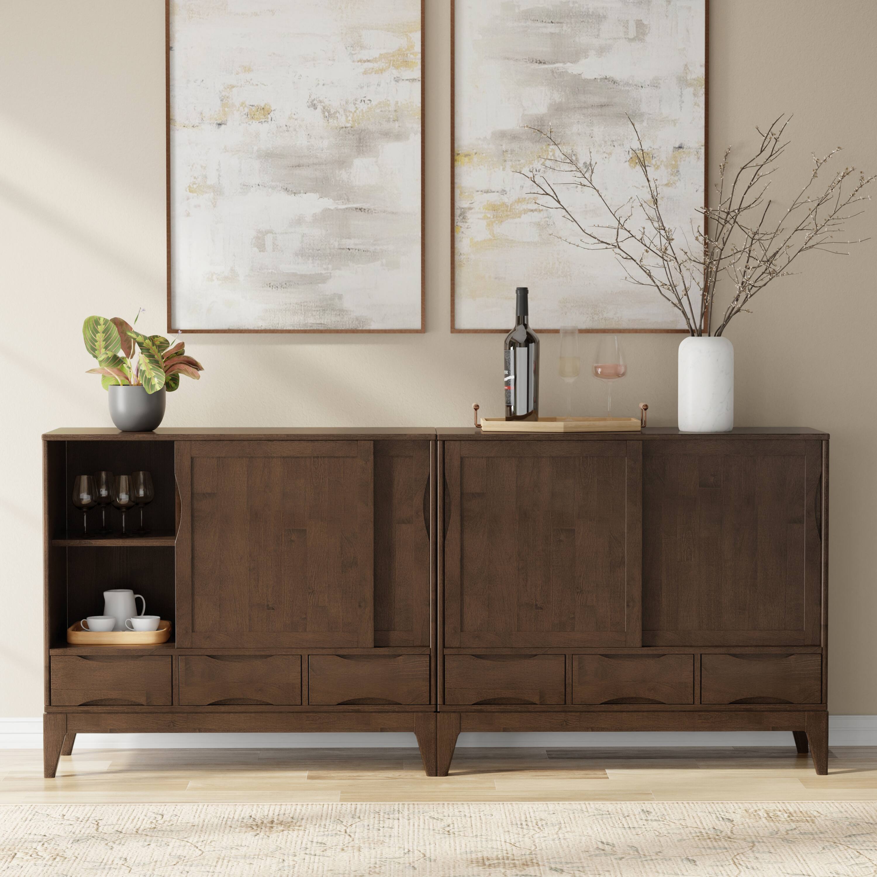 Angle. Simpli Home - Harper Solid Wood 48 inch Storage Cabinet in Walnut Brown (Set of 2) - Walnut Brown.