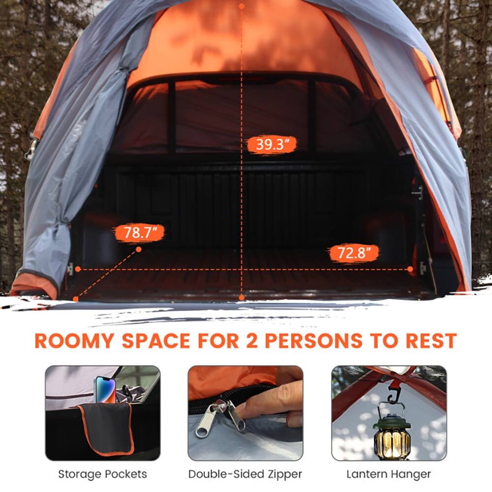 39.3" 78.7" 72.8" ROOMY SPACE FOR 2 PERSONS TO REST  
Storage Pockets  
Double-Sided Zipper  
Lantern Hanger