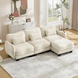 Loheer - Chenille L-Shaped Sofa Oversized 3-Seater Sectional with Movable Ottoman Ergonomic Beige Modular Couch - Beige