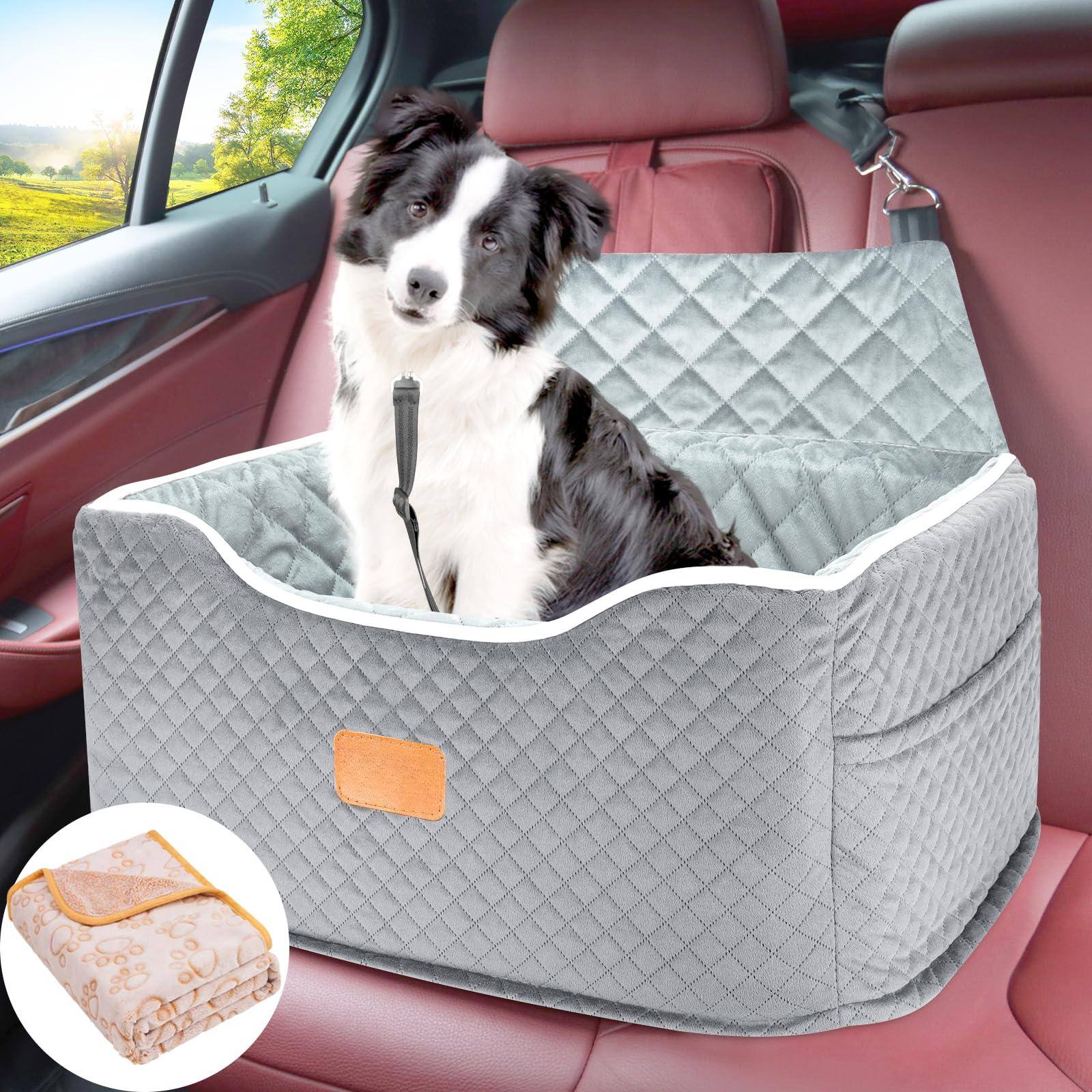 Front. METALTON - Memory Foam Booster Dog Car Seat For Medium Dogs under Elevated Detachable Washable Anti slip Travel Pet Be... - Grey Medium.