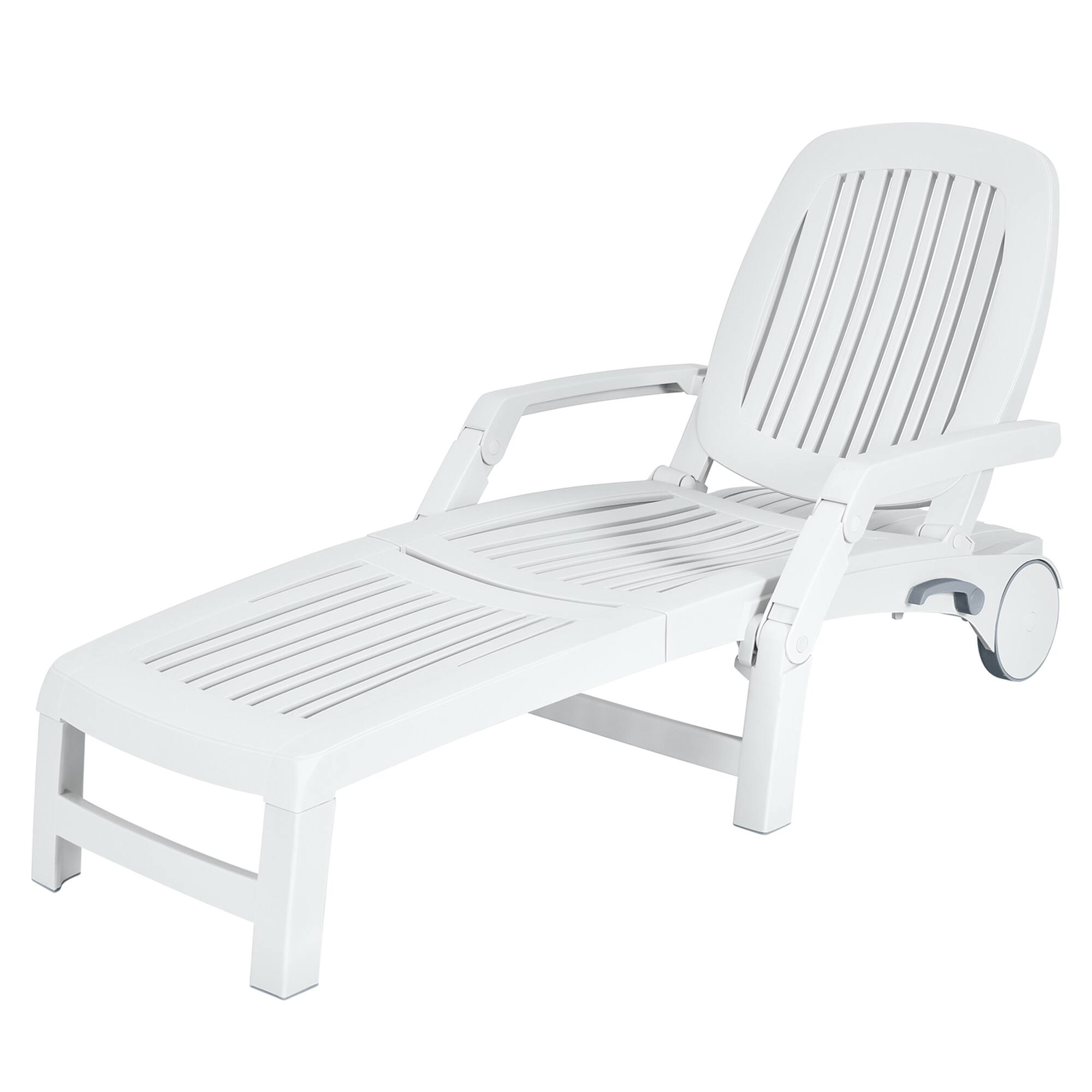 Alt View 1. Gymax - Gymax Patio Adjustable Chaise Lounge Chair Folding Sun Lounger Recliner w/ Wheels - White.