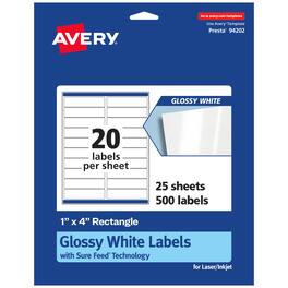 Avery - Rectangle Labels with Sure Feed, 1" x 4", 500 Glossy Labels - White