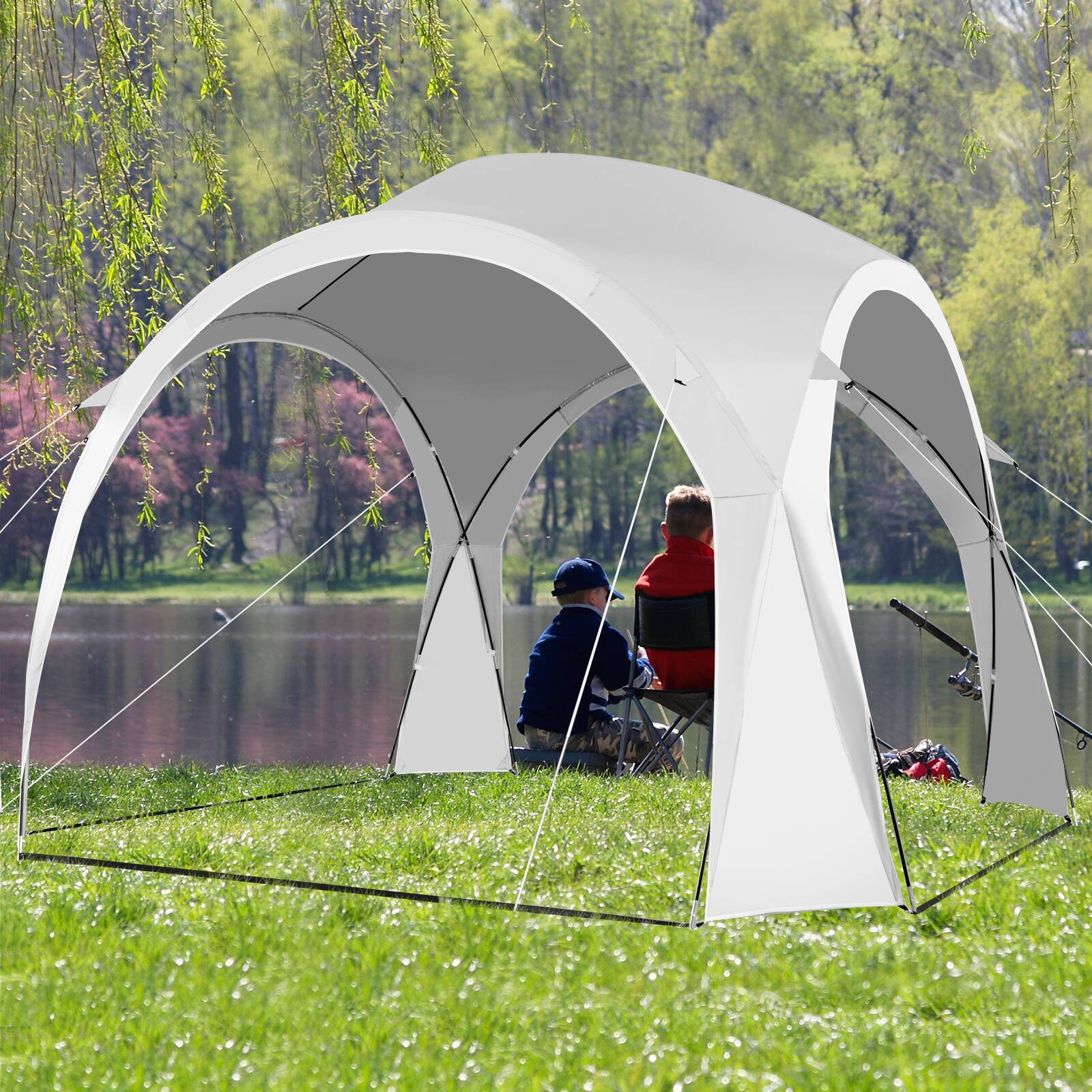 Left. Costway - 11' x 11' Patio Sun Shade Shelter Canopy Tent Portable UPF 50+ Outdoor Beach - White.
