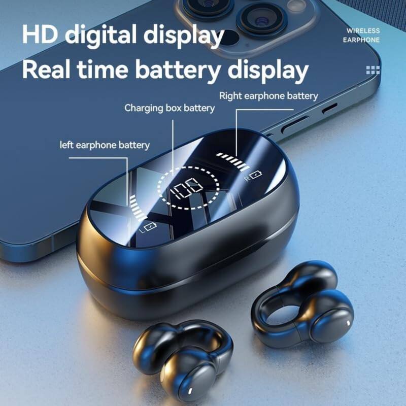 WIRELESS HD digital display EARPHONE  
Real time battery display  
Right earphone battery  
Charging box battery  
left earphone battery  
I/ R 100