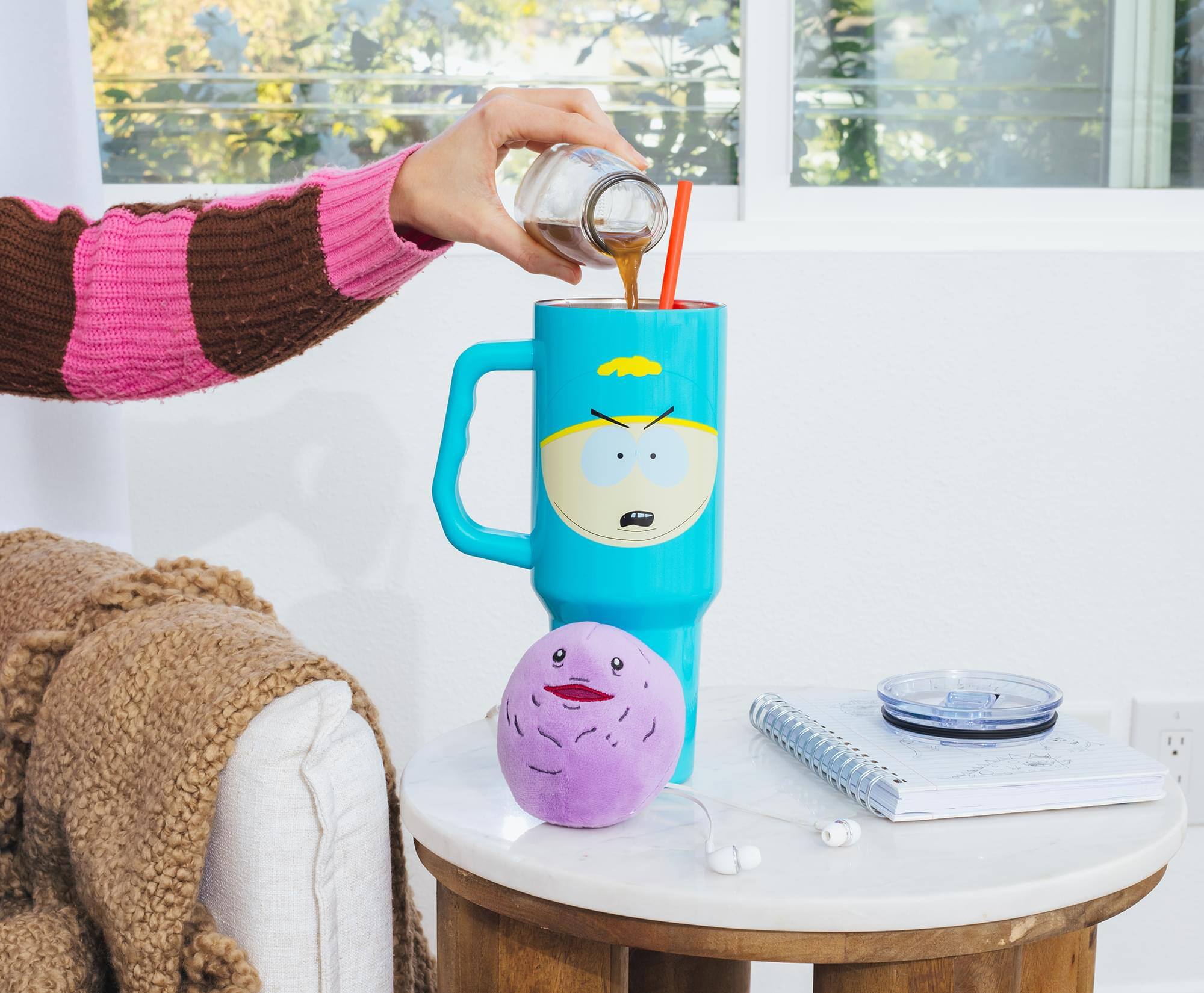 Alt View 5. Silver Buffalo - South Park Cartman Face Stainless Steel Tumbler With Handle | Holds 40 Ounces - Blue.