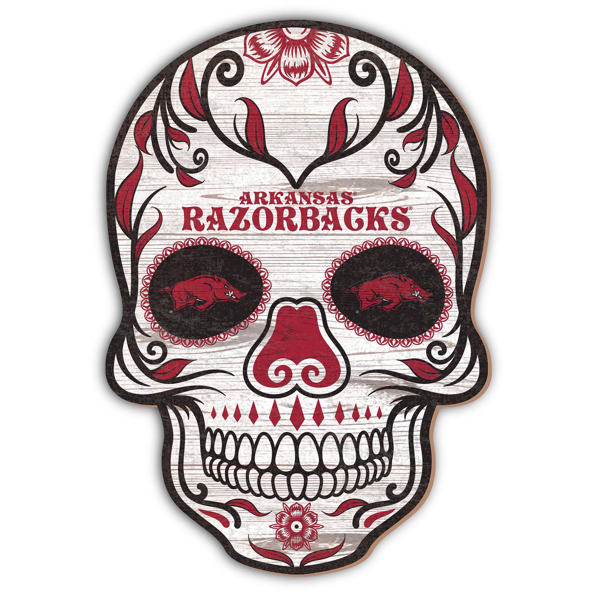 Arkansas Razorbacks 12'' Sugar Skull Sign