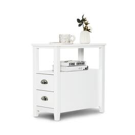 Gymax - Side End Sofa Table Nightstand with 2 Drawers for Living Room Bedroom - White