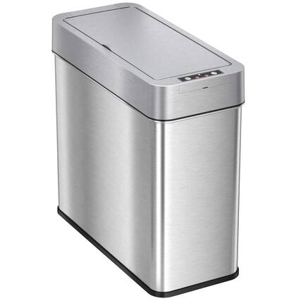 Front. iTouchless - 4 Gallon Slim Stainless Steel Sensor Bathroom Trash Can with AbsorbX Odor Filter - Silver.