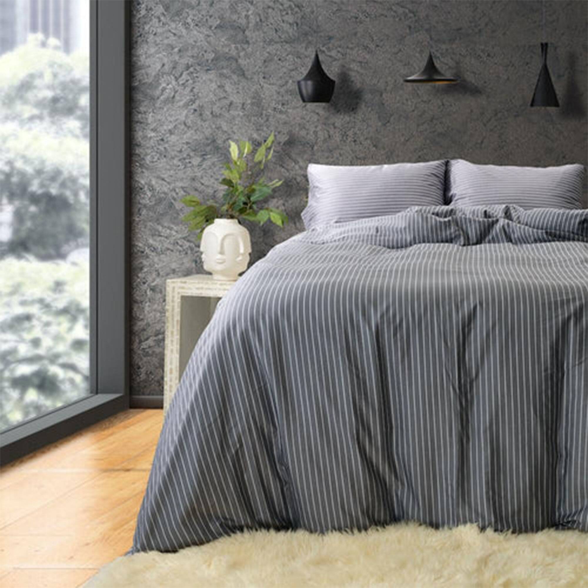 Alt View 10. Sleepgram - Sleepgram Supima 400 Thread Count Cotton Duvet Cover with Travel Bag, Twin, Grey - Grey Stripe.