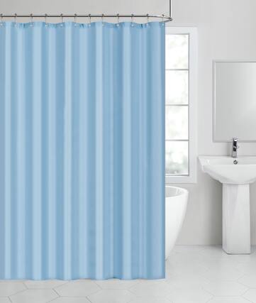 Front. Kate Aurora - Kate Aurora Living Hotel Collection Mold & Mildew Resistant Fabric Shower Curtain - Baby Blue - Baby Blue.