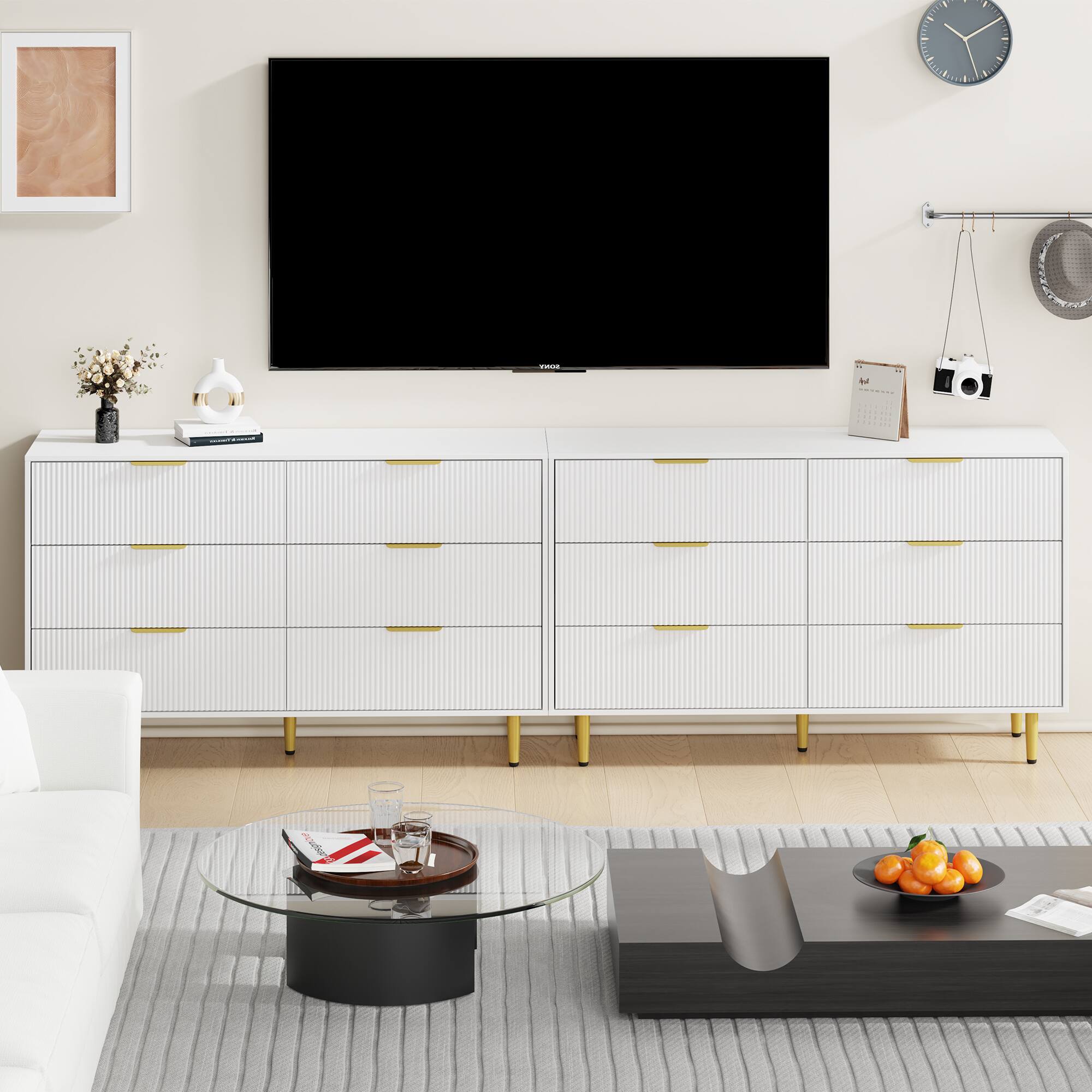 Alt View 6. Jojoka - Fluted Dresser for Bedroom,Wooden Chest of Drawers with Metal Handle & Feet - White.