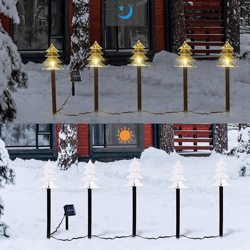 Left. MOSZAR LLC - Solar Christmas Pathway Lights, Five Waterproof Landscape Christmas - 5PCS-Warm White-Tree.