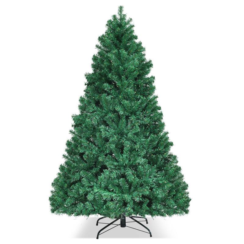 Back. WELLFOR - 7 ft Prelit Artificial Christmas Tree with Warm‑White Lights&1096 Branch Tips, Hinged Xmas Tree - Green.