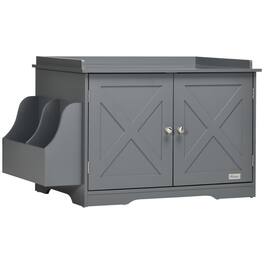 Pawhut - Cat Litter Box Furniture, Hidden Farmhouse Table with Magnetic Doors, Covered Enclosure Cabinet with Shelves - Gray