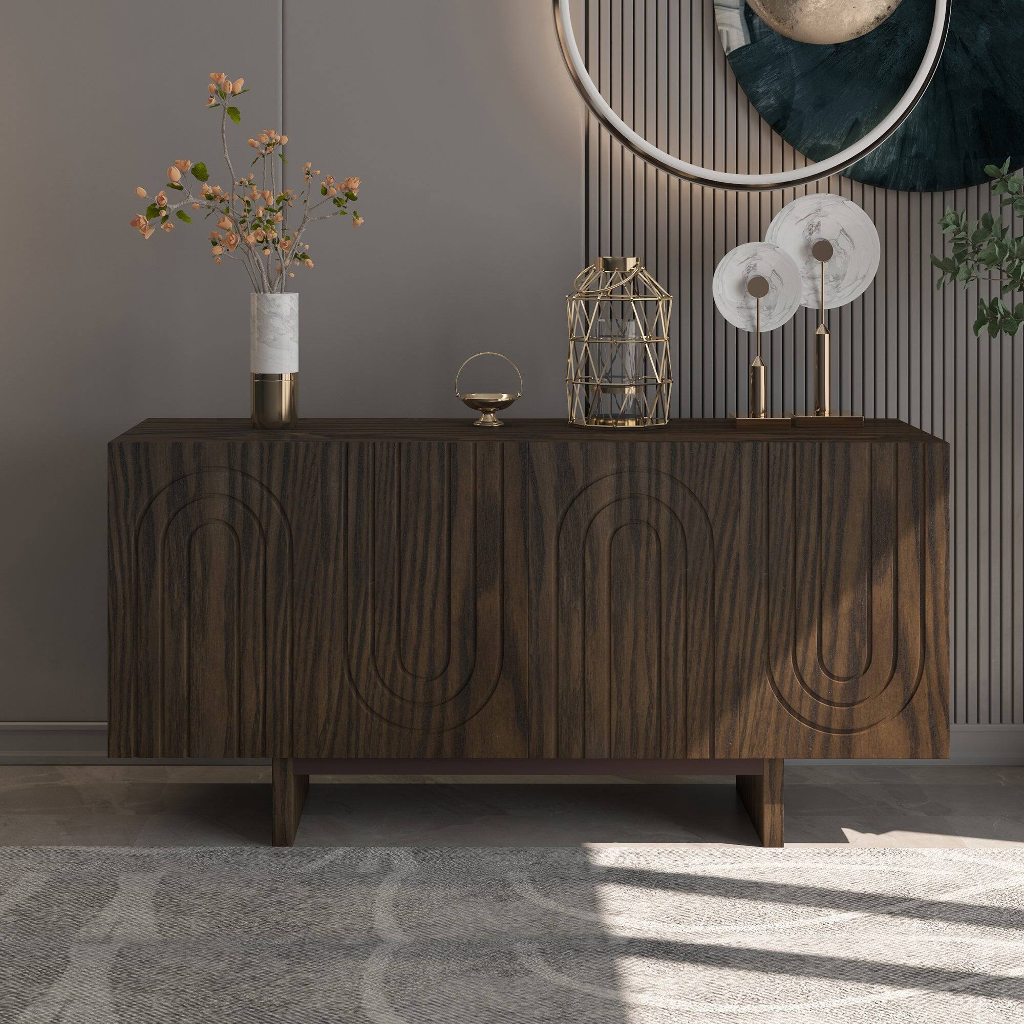 Alt View 1. Boyel Living - Dark Brown 4-Door 62.99 in. Wood Grain Buffet Sideboard with MDF Legs For Living Room and Kitchen-Dining Room - Brown.