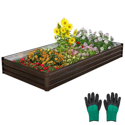 Front. Gymax - Gymax 8 x 4 x 1 ft Large Outdoor Metal Planter Box for Vegetable Fruit Herb Flower - Coffee, Silver.