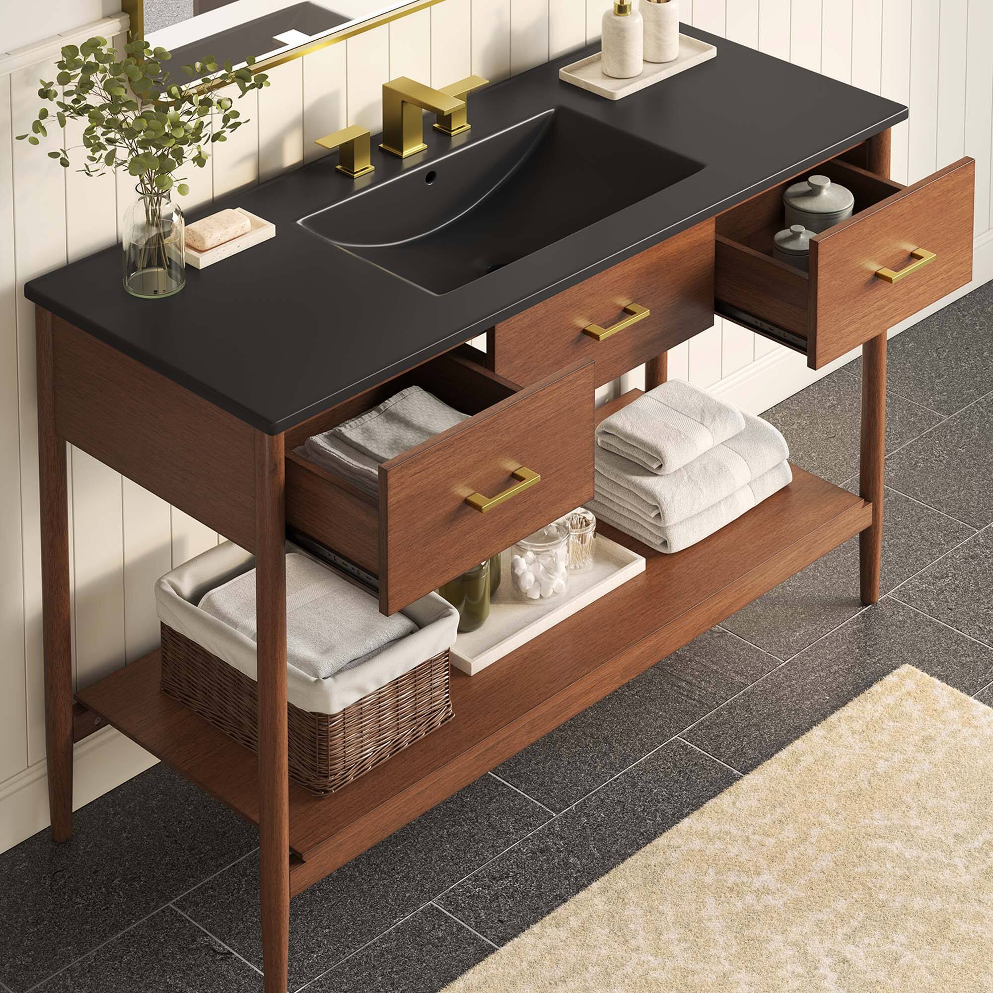 Alt View 1. Modway - Zaire Bathroom Vanity Basin Included by Modway - Walnut Black.