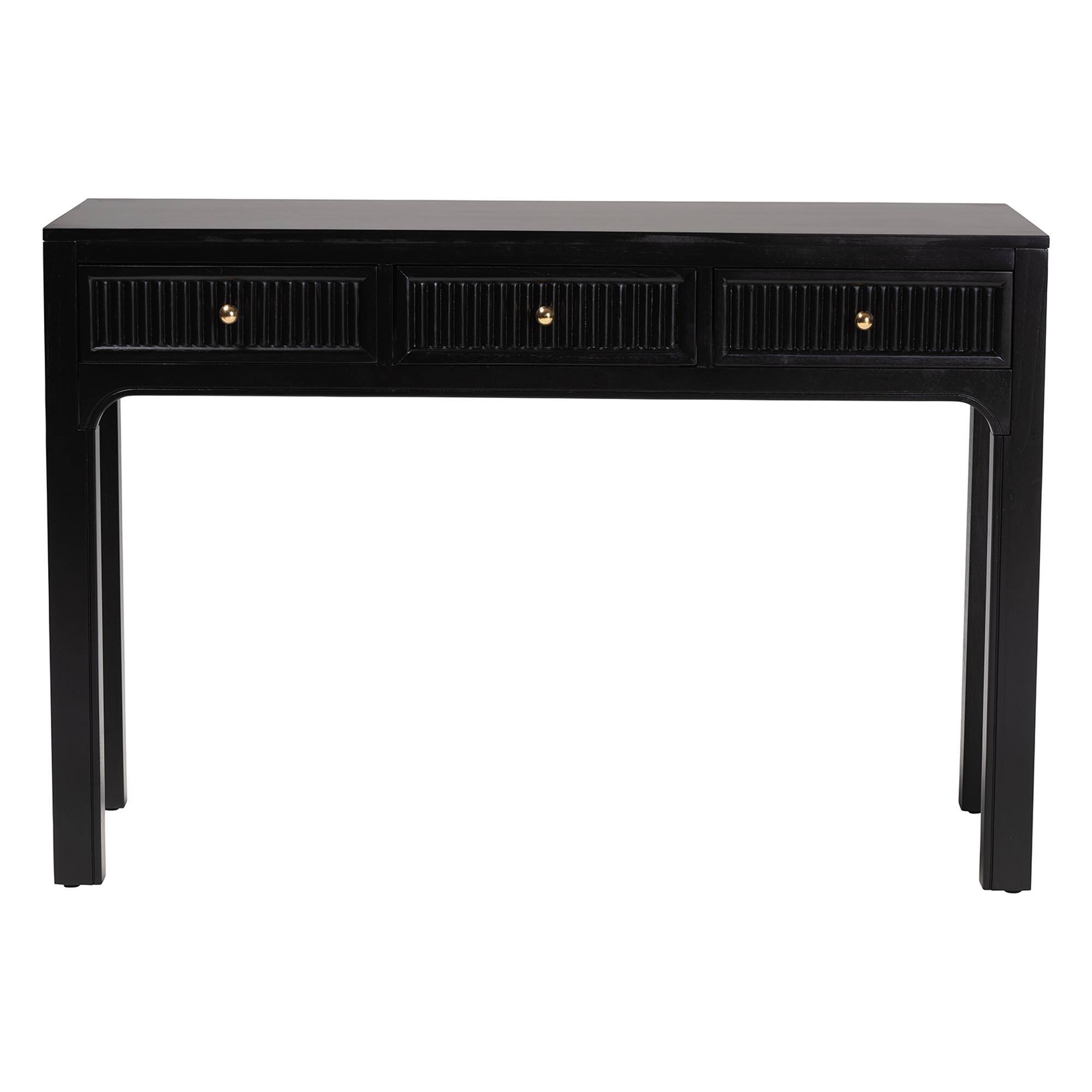 Left. bali & pari - Leah Console Table - 3-Drawer Accent Table with Fluted Wood Detailing for Living Room, Hallway, or Entryway - Black.