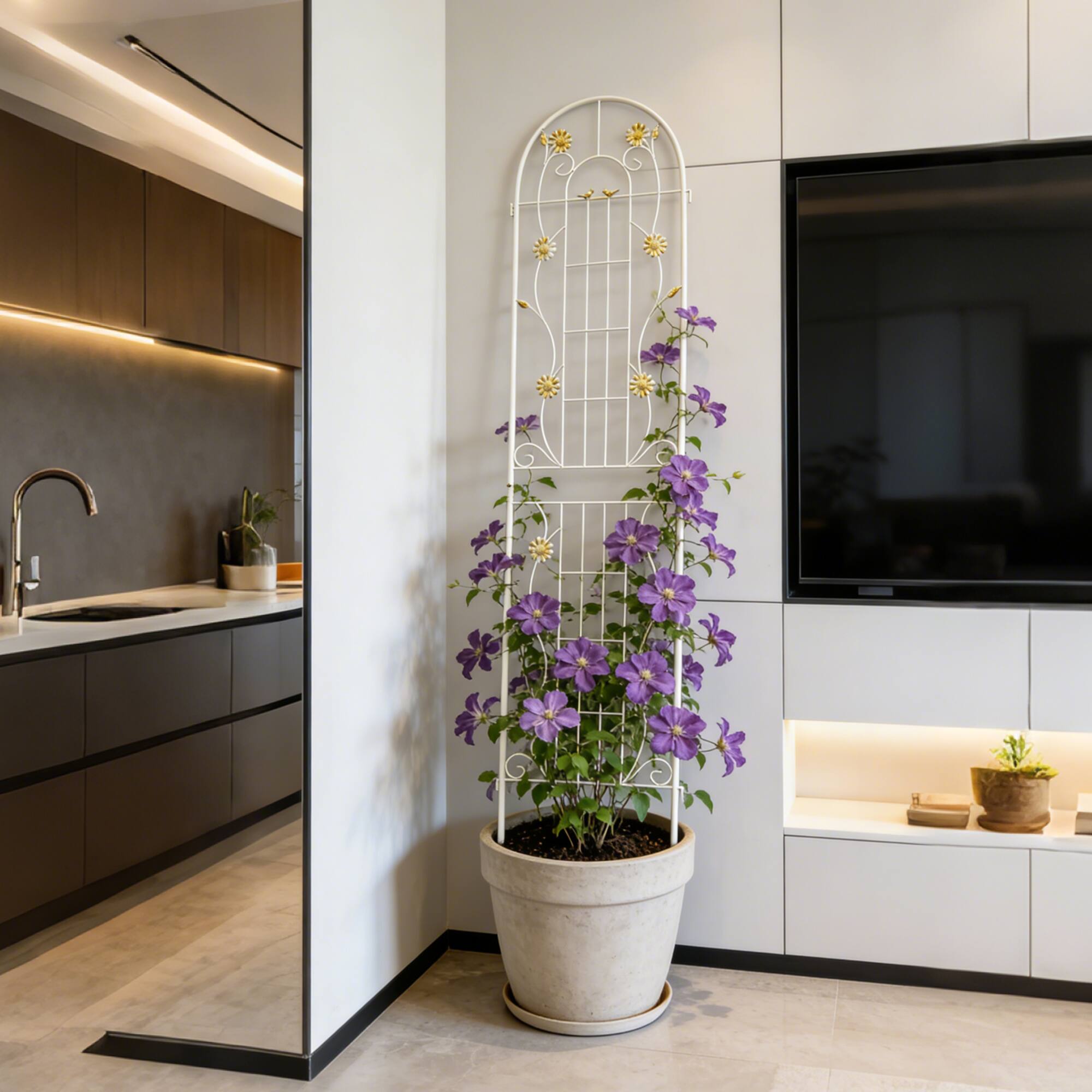 Back. Loheer - 7.2 x 1.6 ft 2 Pack Rustproof Metal Garden Trellis for Climbing Plants - Cream White.