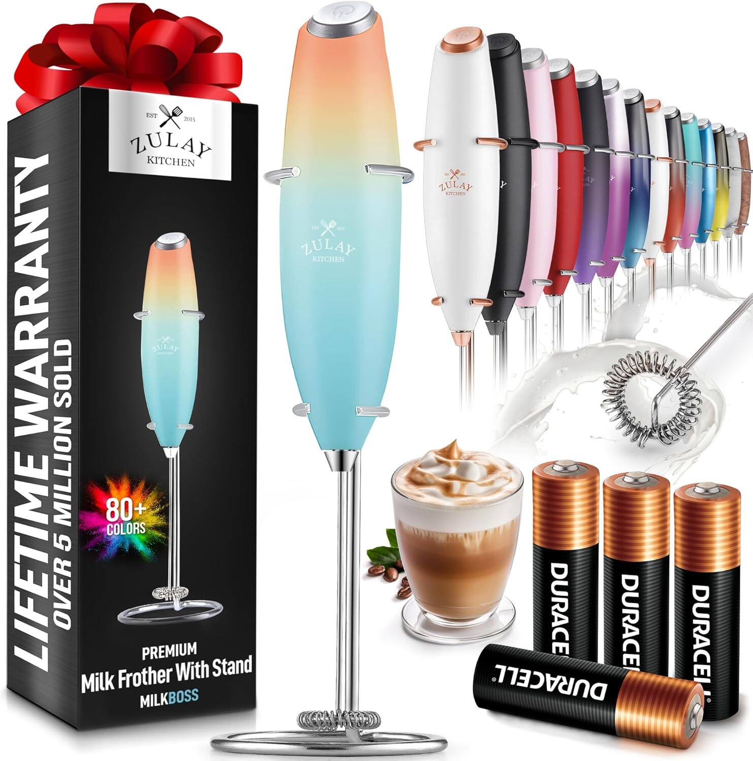 ZULAY KITCHEN
LIFETIME WARRANTY
EST 2015
LIFETIME WARRANTY
OVER 5 MILLION SOLD
80+ COLORS
PREMIUM Milk Frother With Stand
MILKBOSS
DURACELL
DURACELL
DURACELL
DURACELL