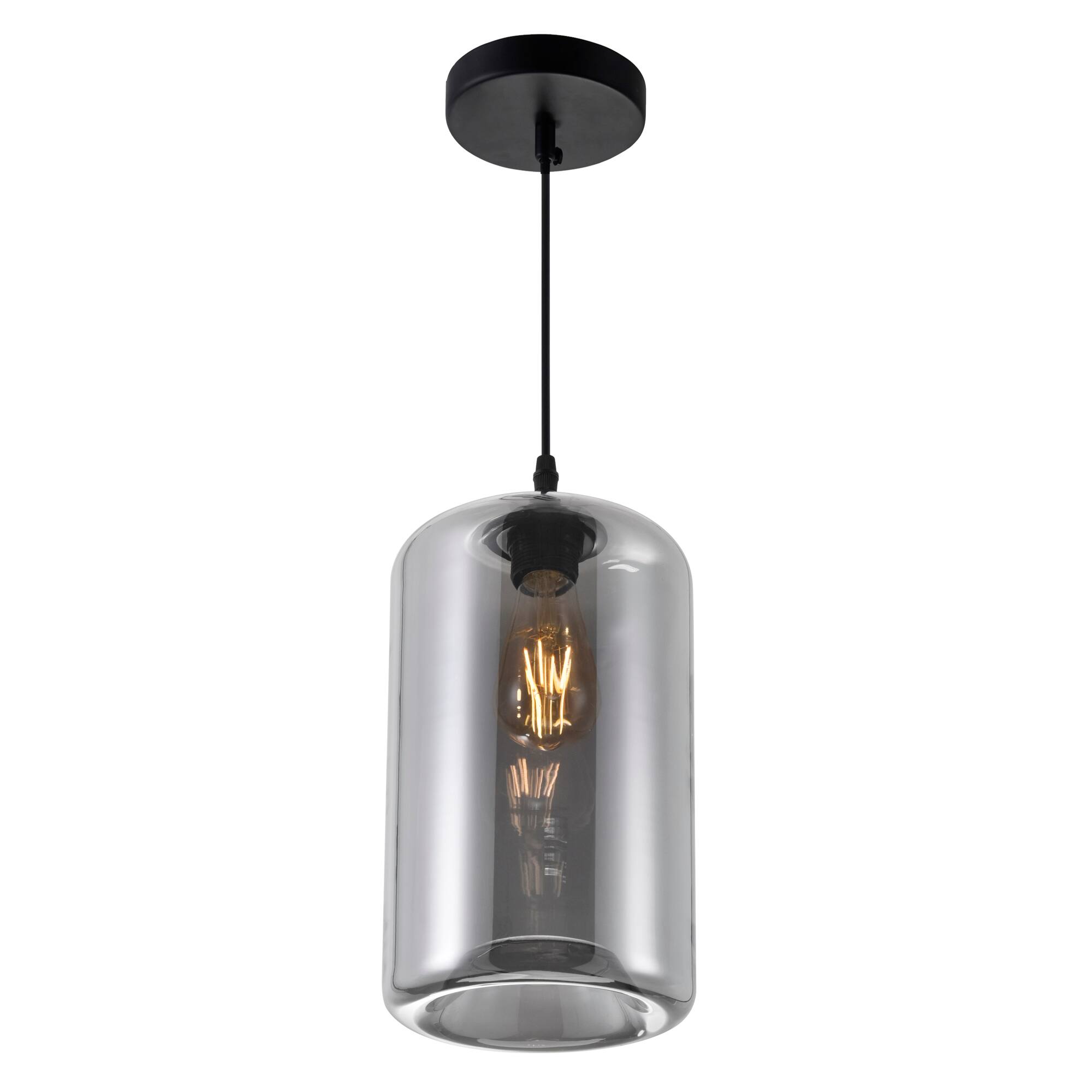 Left. CWI Lighting - Glass 1 Light Down Mini Pendant With Smoke Finish - Black.