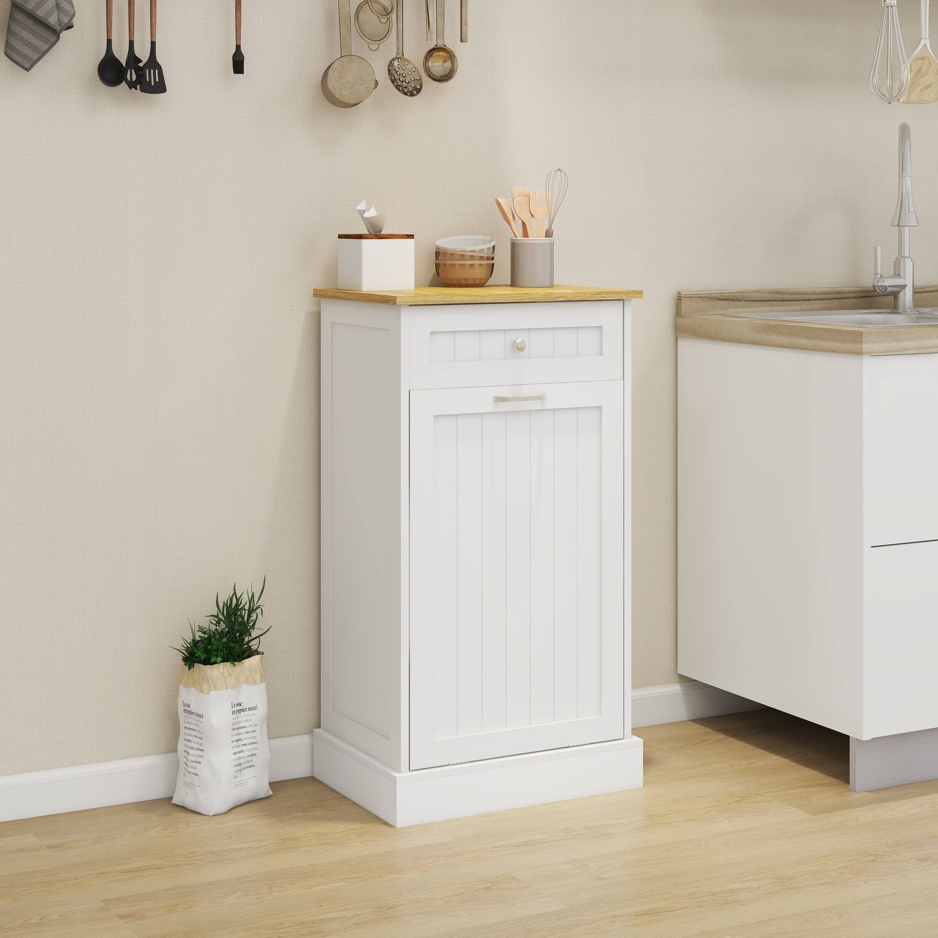 Front. APRILSOUL - White E1 MDF Trash Cabinet with Tilt Out Design for Kitchen Island Laundry Box and Recycling Use - White.