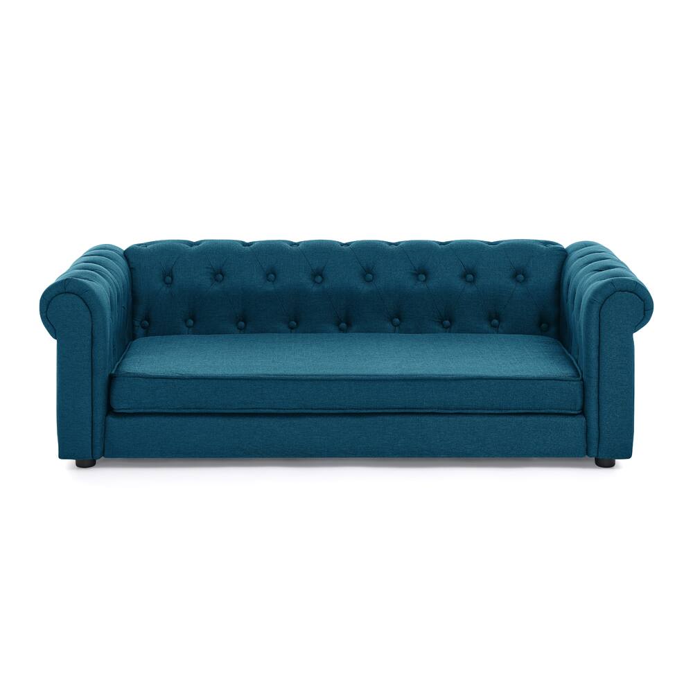 Alt View 1. AOSTIRMOTOR - Dark Blue Rectangular Oversized Soft Linen Fabric Elevated Dogs Pet Sofa Bed - Dark Blue.