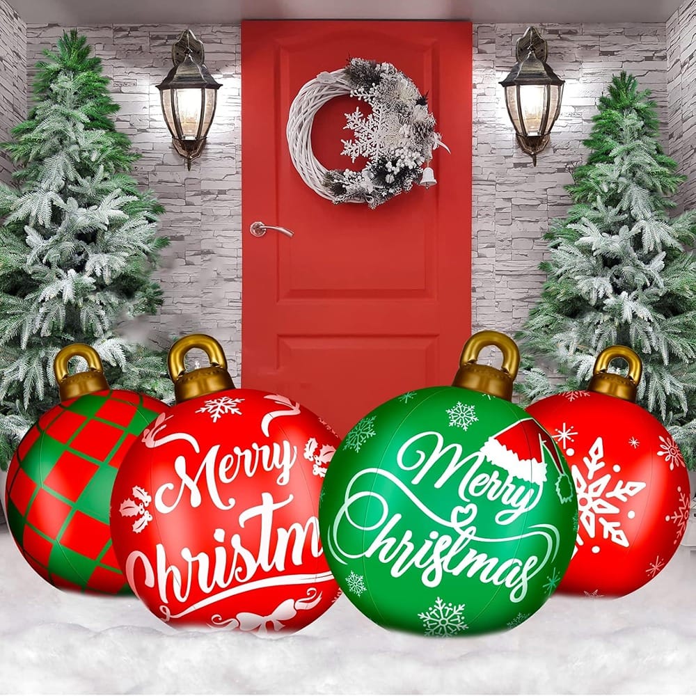RTMB - 4-Pack 32" Giant Inflatable Christmas Balls, PVC Outdoor Red/Green Decor - Color: Mixed Red Green Style: Classic