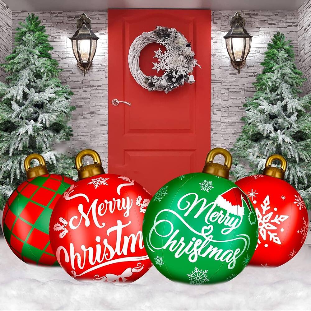 RTMB - 4-Pack 32" Giant Inflatable Christmas Balls, PVC Outdoor Red/Green Decor - Color: Mixed Red Green Style: Classic