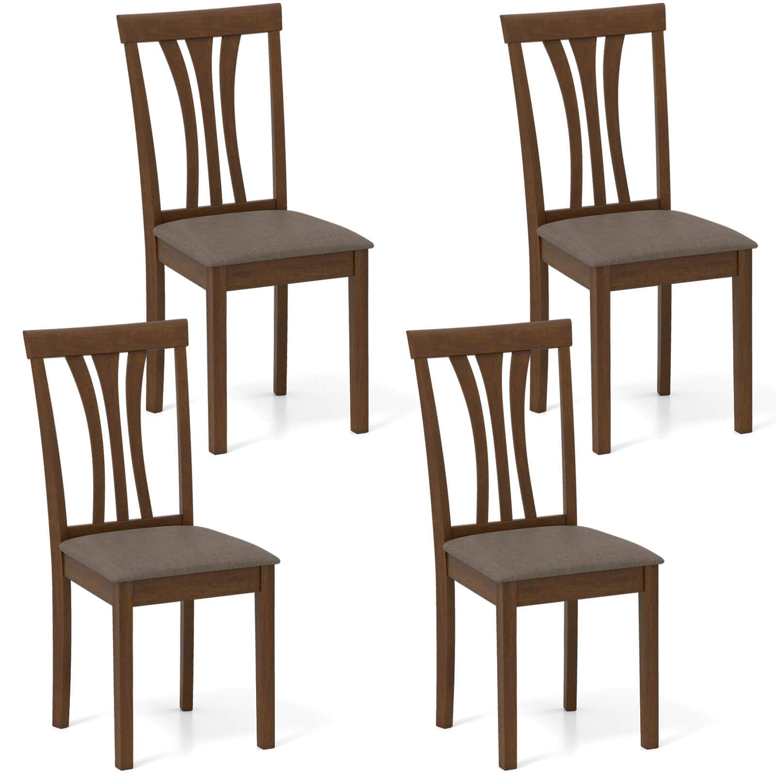 Costway - Dining Chairs Set of 4 Linen Fabric Dining Room Chairs with Hollowed Backrests - Brown,Gray