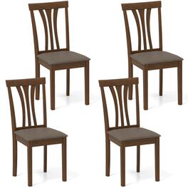 Costway - Dining Chairs Set of 4 Linen Fabric Dining Room Chairs with Hollowed Backrests - Brown,Gray