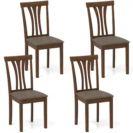 Front. Costway - Costway Dining Chairs Set of 4 Linen Fabric Dining Room Chairs with Hollowed Backrests - Brown,Gray.