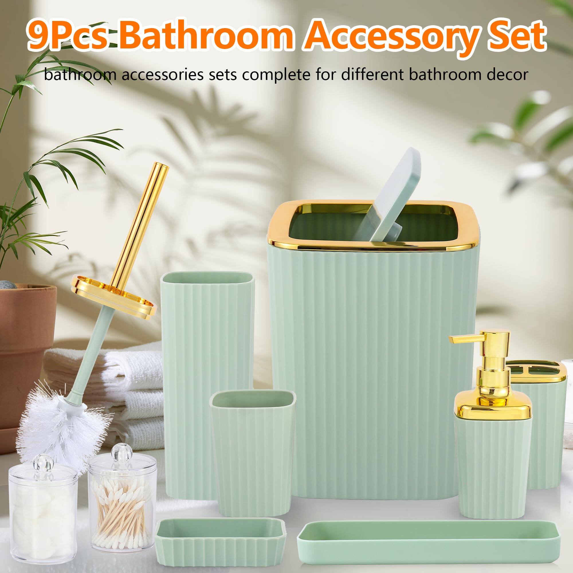 9Pcs: Bathroom Accessory Set  
bathroom accessories sets complete for different bathroom decor