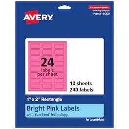Avery - Printable Rectangle Labels, Bright 1" x 2", 240ct - Pink