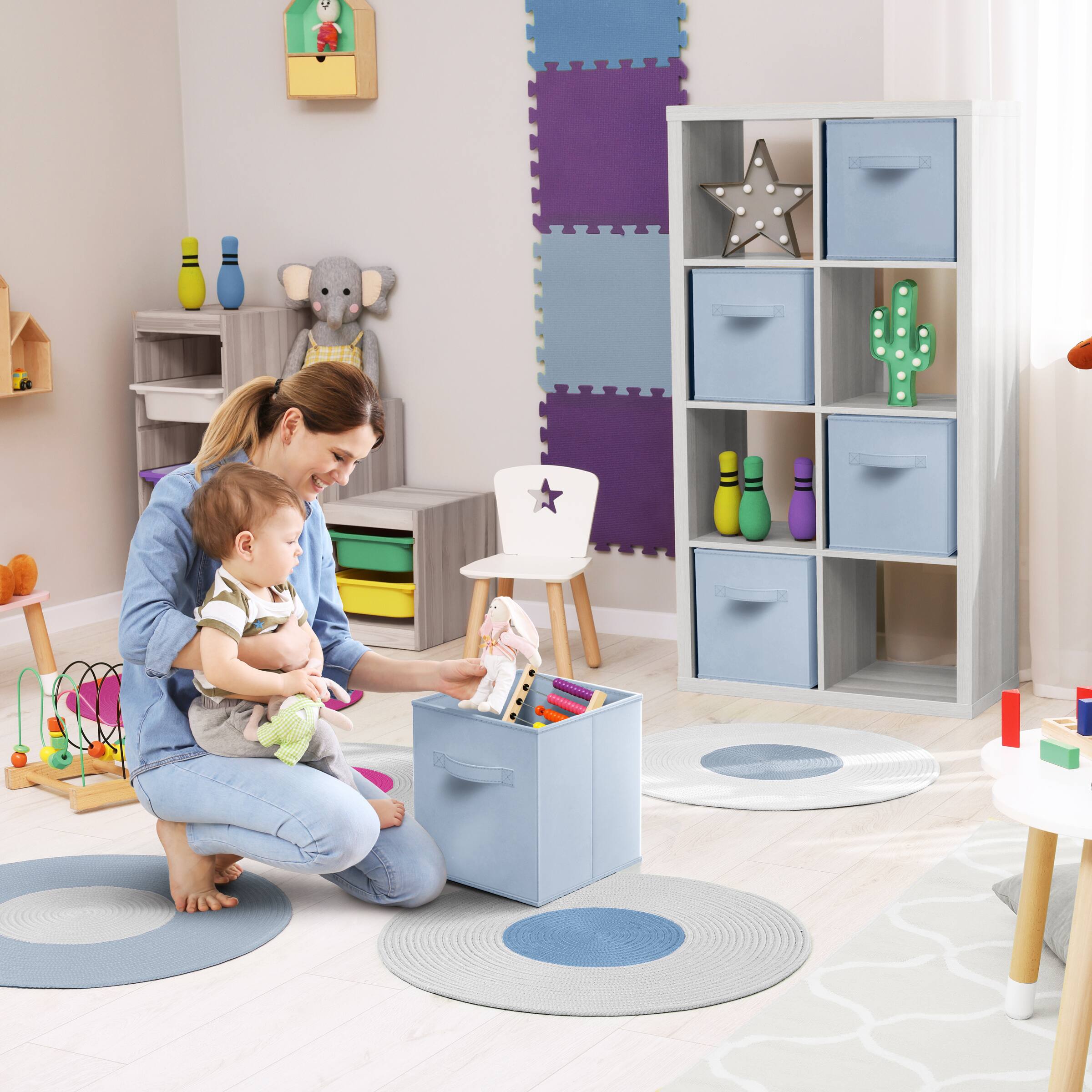 Alt View 3. Sorbus - Sorbus Fabric Storage Cubes, 8 Foldable Storage Bins for Organizing Pantry, Cubbies, Toy Box, Clothes Storage - Pastel Blue.