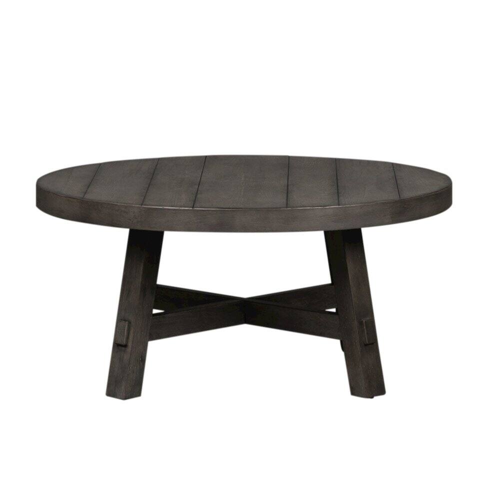 Angle. Liberty Furniture Industries - 3 Piece Living Room Set - Cocktail table, 2 End Tables - Charcoal Oak Wood - Dusty Charcoal W/ Heavy Distressing.