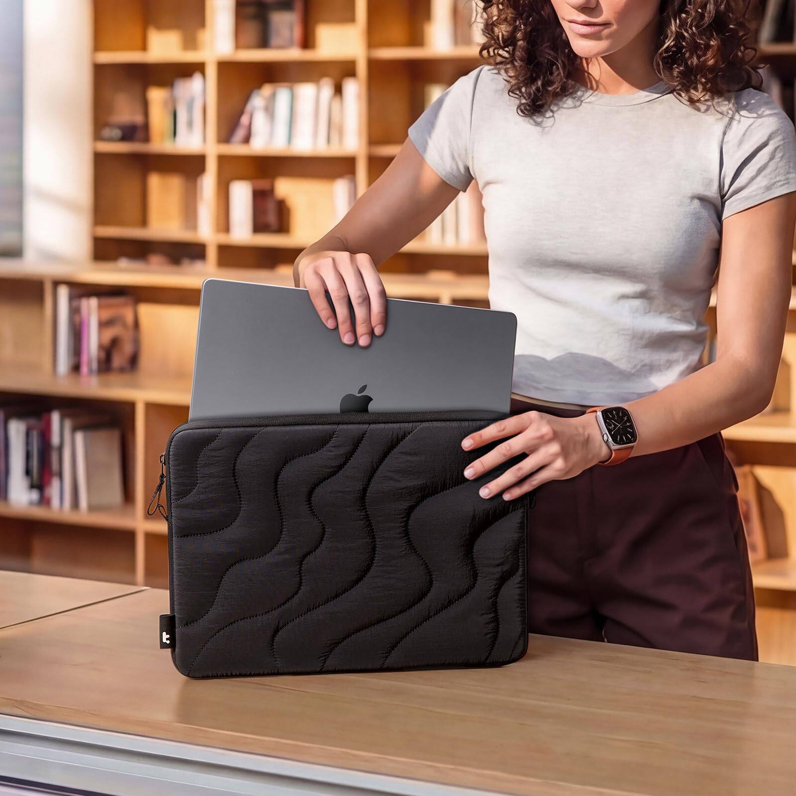 Alt View 7. tomtoc - Terra-A27 Puff Recycled Laptop Sleeve Bag Case for 14-inch MacBook Pro M4/M3/M2/M1 Pro/Max 2024-2021, Quilted Design - Lavascape.