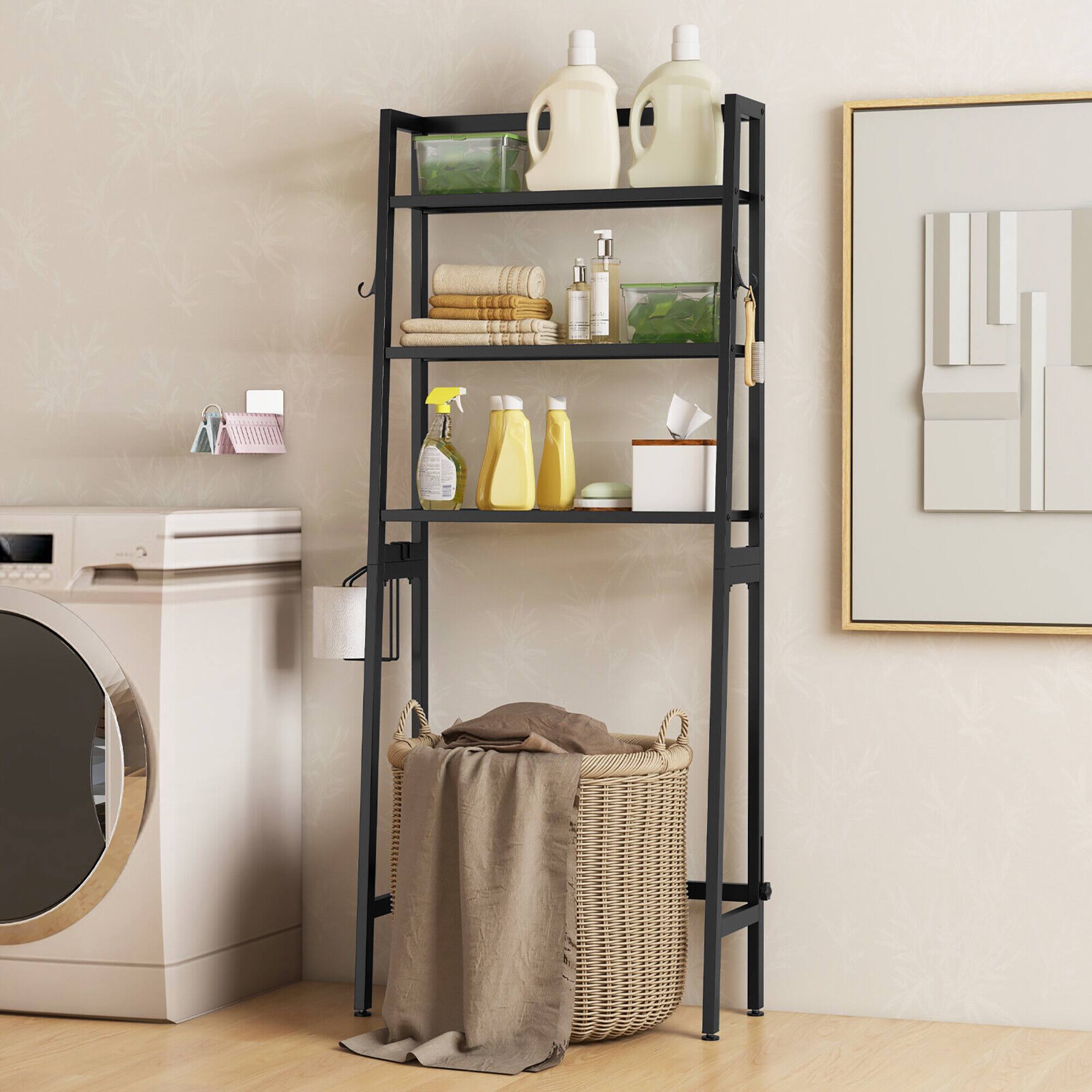 Alt View 1. Gymax - Gymax 3-Tier Over The Toilet Storage Shelf w/ Adjustable Adjustable Bottom Bar - Black.