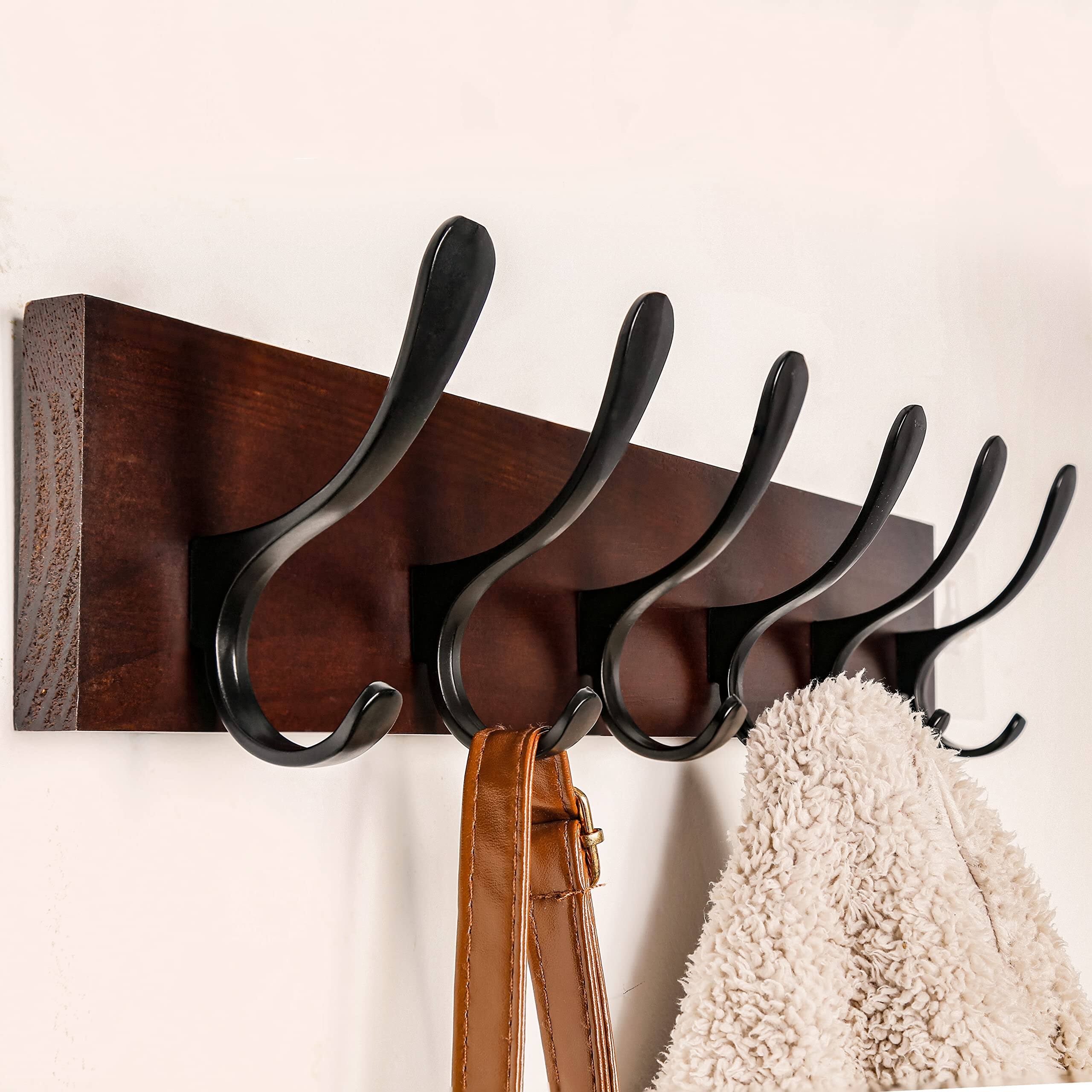 Alt View 2. Hirose Alice - Coat Rack Wall Mount - Wooden Hook Hanger With 6 Hooks For Hanging Coats Hats Clothing Scarfs & - Brown(6 Hooks)-1.